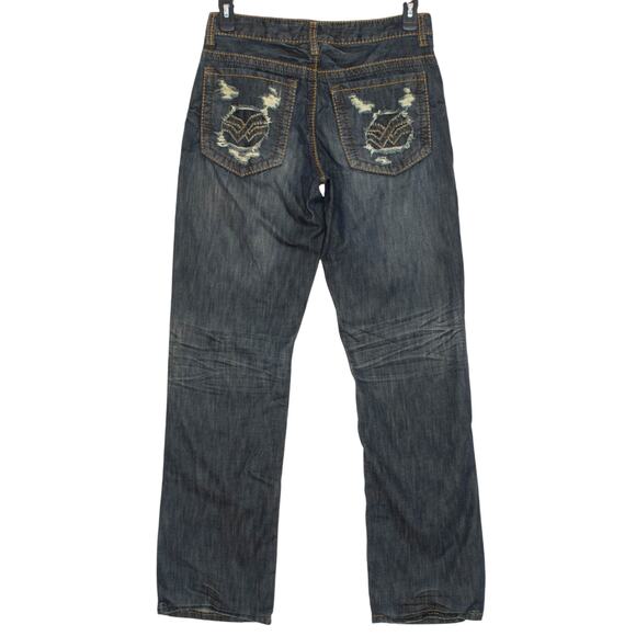 Helix Jeans Straight Y2K Distressed Streetwear Grunge Skater Retro Blue 30x32 - Picture 4 of 5